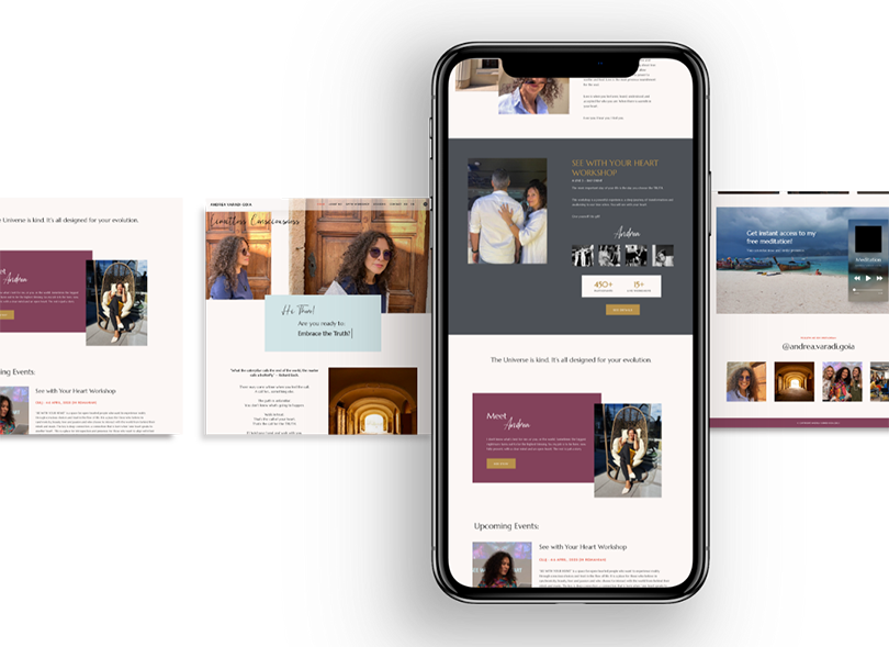 Branded digital interface showcasing coordinated typography, colour, imagery and layout across different screen sizes.